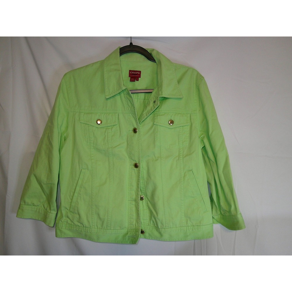 Chaps Denim Jacket Women's Size L Green Cotton‎ Button Front Trucker